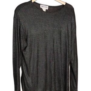 Women's Amanda Black Pull Over Shirt w/ Multicolored Metallic Polka Dots Size L